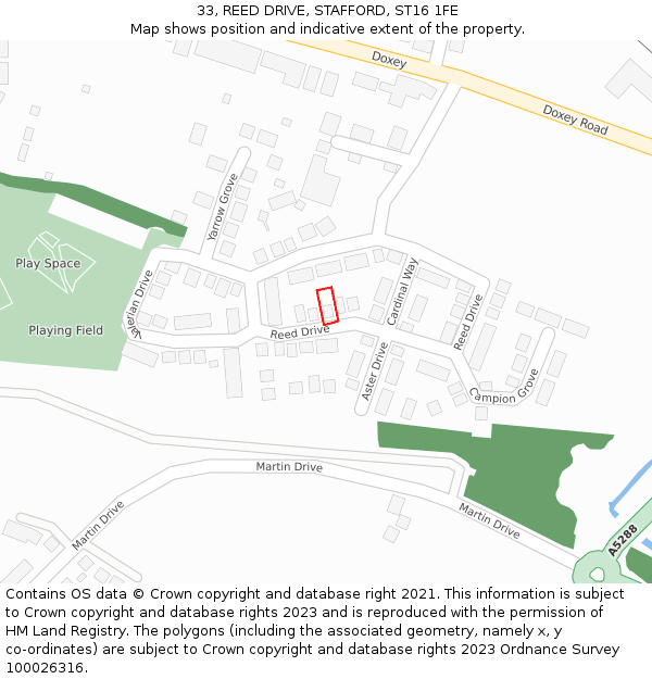 33, REED DRIVE, STAFFORD, ST16 1FE: Location map and indicative extent of plot