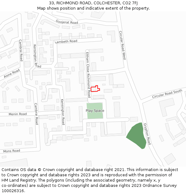 33, RICHMOND ROAD, COLCHESTER, CO2 7FJ: Location map and indicative extent of plot
