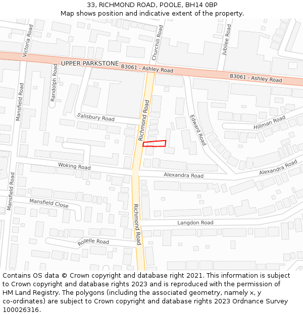 33, RICHMOND ROAD, POOLE, BH14 0BP: Location map and indicative extent of plot