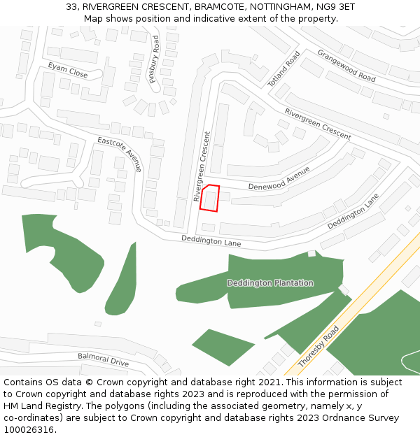 33, RIVERGREEN CRESCENT, BRAMCOTE, NOTTINGHAM, NG9 3ET: Location map and indicative extent of plot