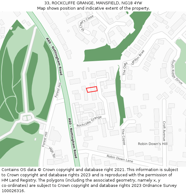 33, ROCKCLIFFE GRANGE, MANSFIELD, NG18 4YW: Location map and indicative extent of plot