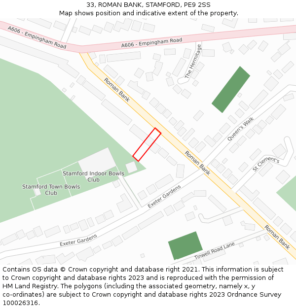 33, ROMAN BANK, STAMFORD, PE9 2SS: Location map and indicative extent of plot