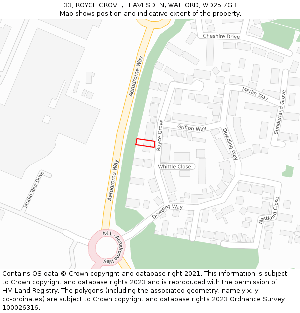 33, ROYCE GROVE, LEAVESDEN, WATFORD, WD25 7GB: Location map and indicative extent of plot