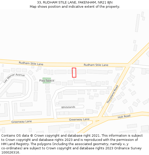 33, RUDHAM STILE LANE, FAKENHAM, NR21 8JN: Location map and indicative extent of plot