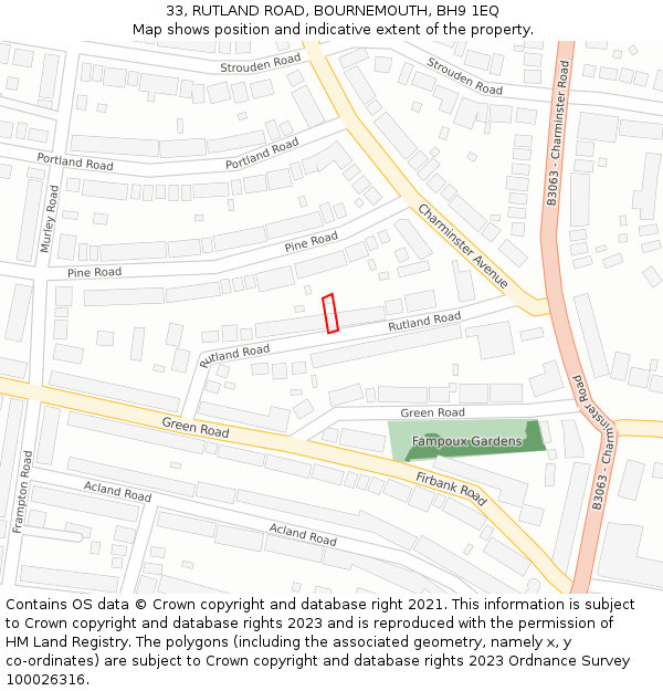 33, RUTLAND ROAD, BOURNEMOUTH, BH9 1EQ: Location map and indicative extent of plot
