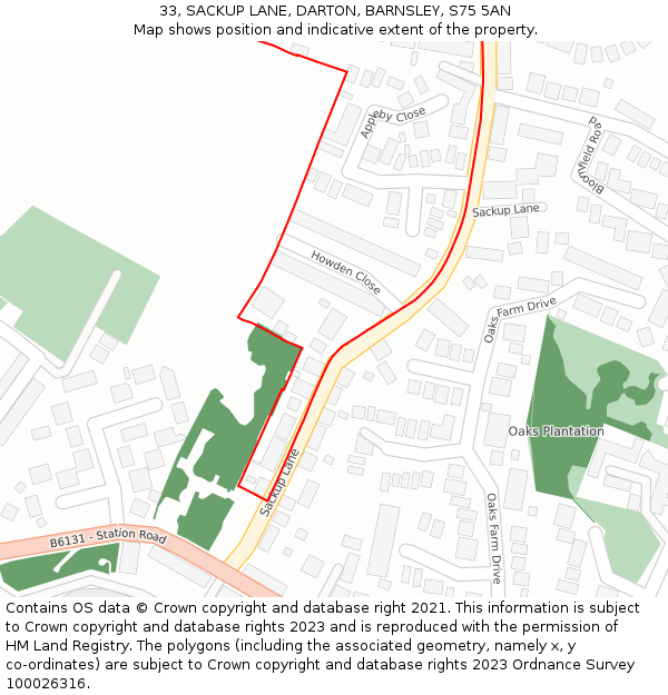 33, SACKUP LANE, DARTON, BARNSLEY, S75 5AN: Location map and indicative extent of plot