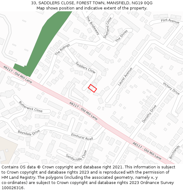 33, SADDLERS CLOSE, FOREST TOWN, MANSFIELD, NG19 0QG: Location map and indicative extent of plot