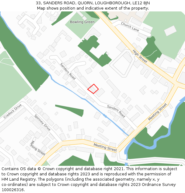 33, SANDERS ROAD, QUORN, LOUGHBOROUGH, LE12 8JN: Location map and indicative extent of plot
