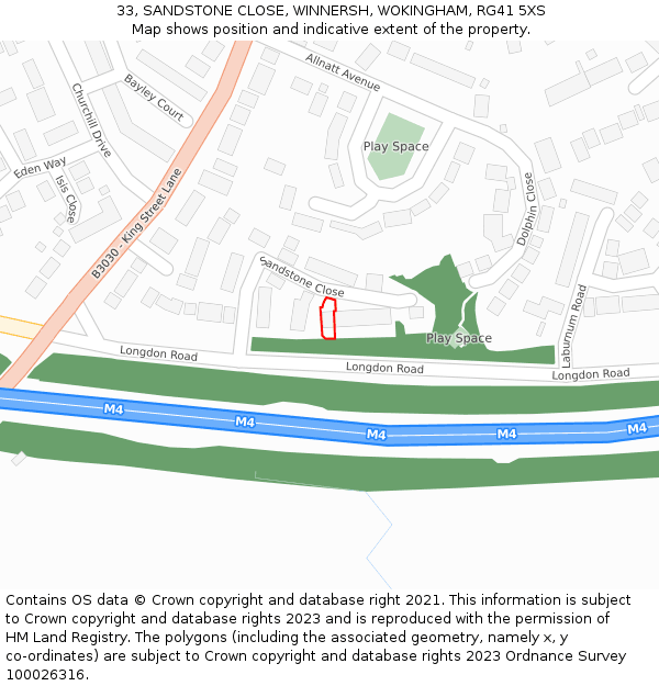 33, SANDSTONE CLOSE, WINNERSH, WOKINGHAM, RG41 5XS: Location map and indicative extent of plot