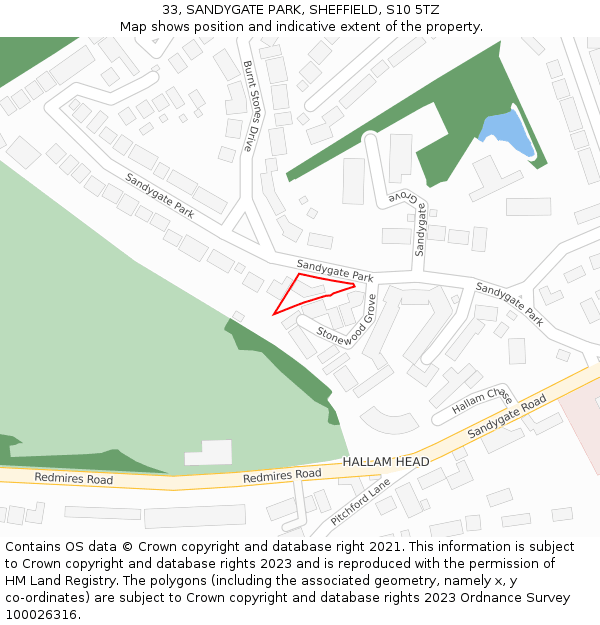 33, SANDYGATE PARK, SHEFFIELD, S10 5TZ: Location map and indicative extent of plot