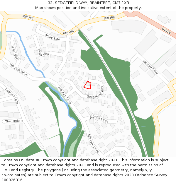 33, SEDGEFIELD WAY, BRAINTREE, CM7 1XB: Location map and indicative extent of plot