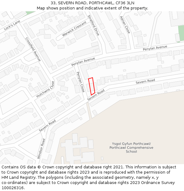 33, SEVERN ROAD, PORTHCAWL, CF36 3LN: Location map and indicative extent of plot