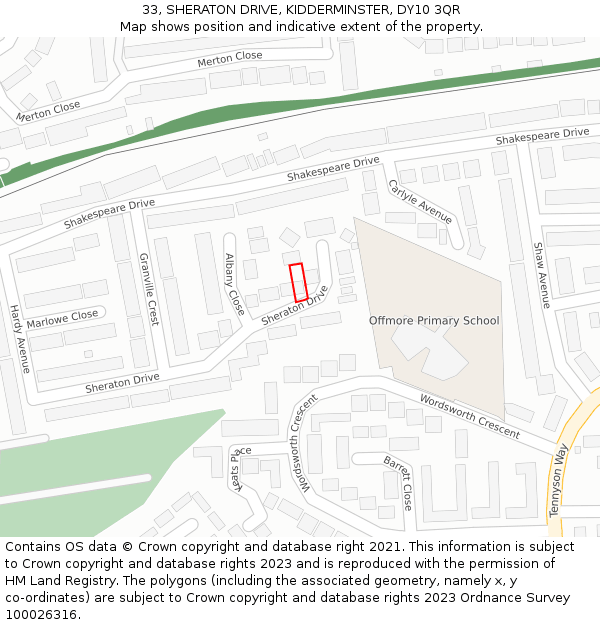 33, SHERATON DRIVE, KIDDERMINSTER, DY10 3QR: Location map and indicative extent of plot