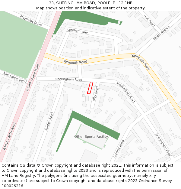 33, SHERINGHAM ROAD, POOLE, BH12 1NR: Location map and indicative extent of plot