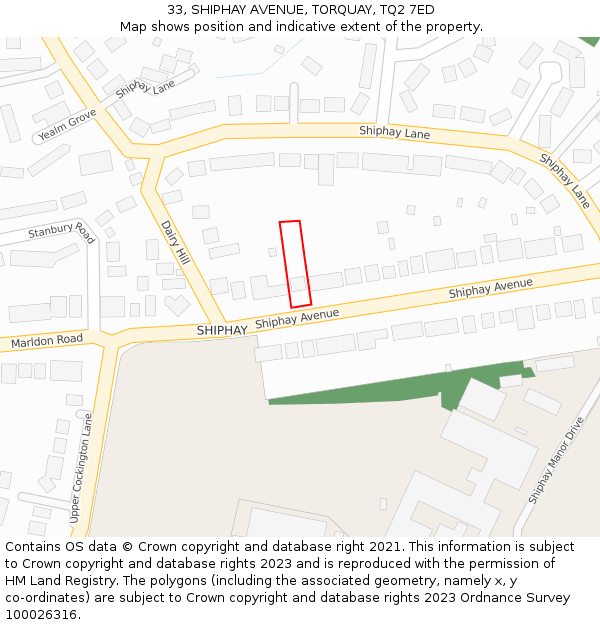33, SHIPHAY AVENUE, TORQUAY, TQ2 7ED: Location map and indicative extent of plot