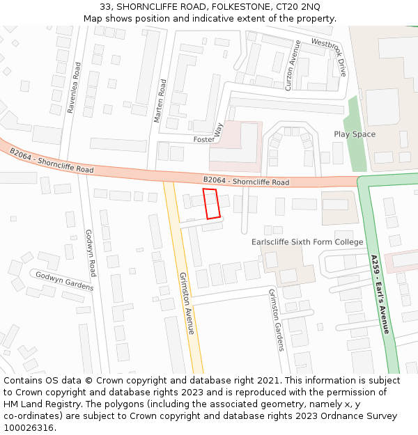 33, SHORNCLIFFE ROAD, FOLKESTONE, CT20 2NQ: Location map and indicative extent of plot