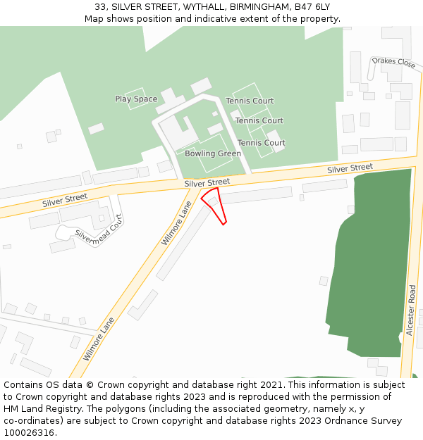 33, SILVER STREET, WYTHALL, BIRMINGHAM, B47 6LY: Location map and indicative extent of plot