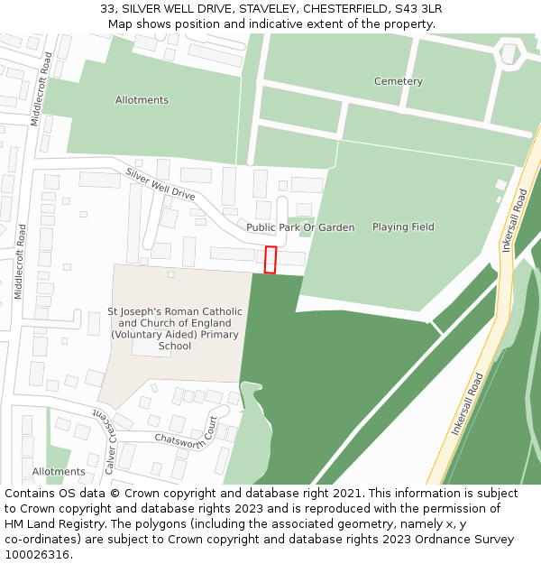 33, SILVER WELL DRIVE, STAVELEY, CHESTERFIELD, S43 3LR: Location map and indicative extent of plot