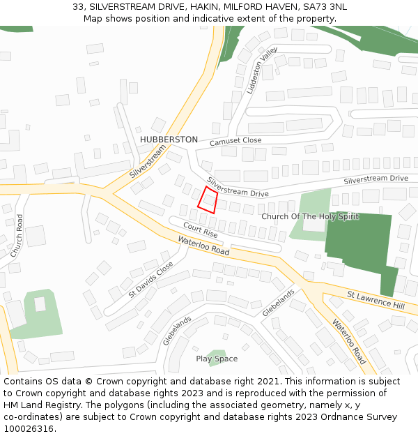 33, SILVERSTREAM DRIVE, HAKIN, MILFORD HAVEN, SA73 3NL: Location map and indicative extent of plot