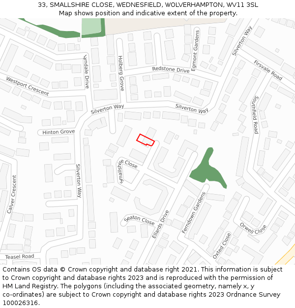33, SMALLSHIRE CLOSE, WEDNESFIELD, WOLVERHAMPTON, WV11 3SL: Location map and indicative extent of plot