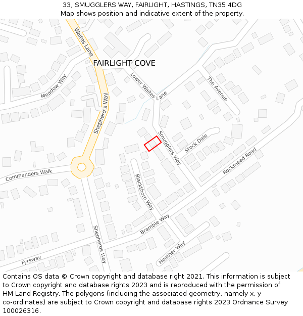 33, SMUGGLERS WAY, FAIRLIGHT, HASTINGS, TN35 4DG: Location map and indicative extent of plot