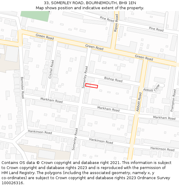 33, SOMERLEY ROAD, BOURNEMOUTH, BH9 1EN: Location map and indicative extent of plot
