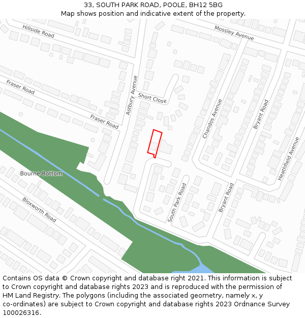 33, SOUTH PARK ROAD, POOLE, BH12 5BG: Location map and indicative extent of plot