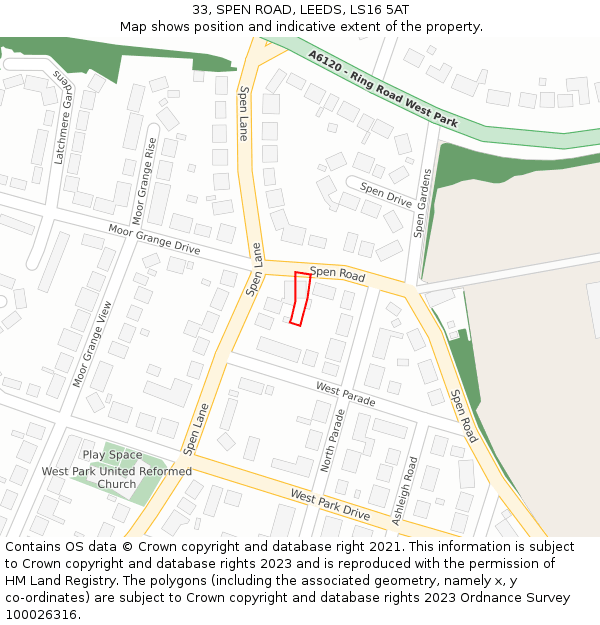 33, SPEN ROAD, LEEDS, LS16 5AT: Location map and indicative extent of plot