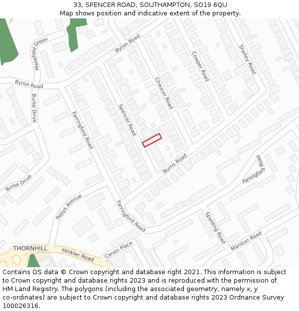 33, SPENCER ROAD, SOUTHAMPTON, SO19 6QU: Location map and indicative extent of plot