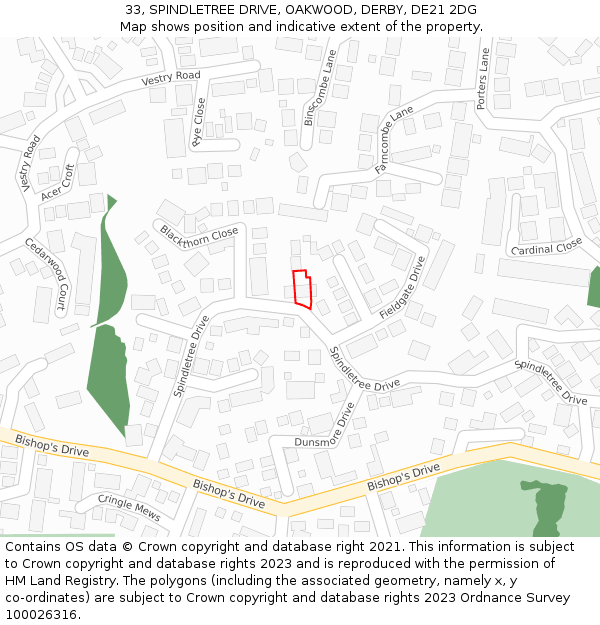 33, SPINDLETREE DRIVE, OAKWOOD, DERBY, DE21 2DG: Location map and indicative extent of plot