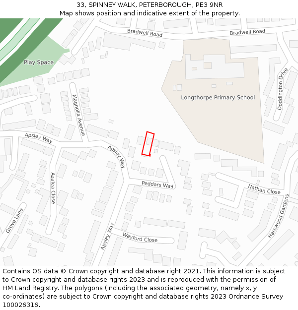 33, SPINNEY WALK, PETERBOROUGH, PE3 9NR: Location map and indicative extent of plot