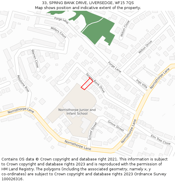 33, SPRING BANK DRIVE, LIVERSEDGE, WF15 7QS: Location map and indicative extent of plot