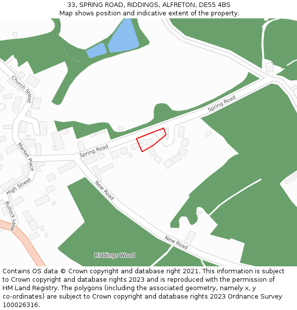33, SPRING ROAD, RIDDINGS, ALFRETON, DE55 4BS: Location map and indicative extent of plot