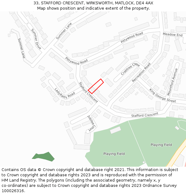 33, STAFFORD CRESCENT, WIRKSWORTH, MATLOCK, DE4 4AX: Location map and indicative extent of plot