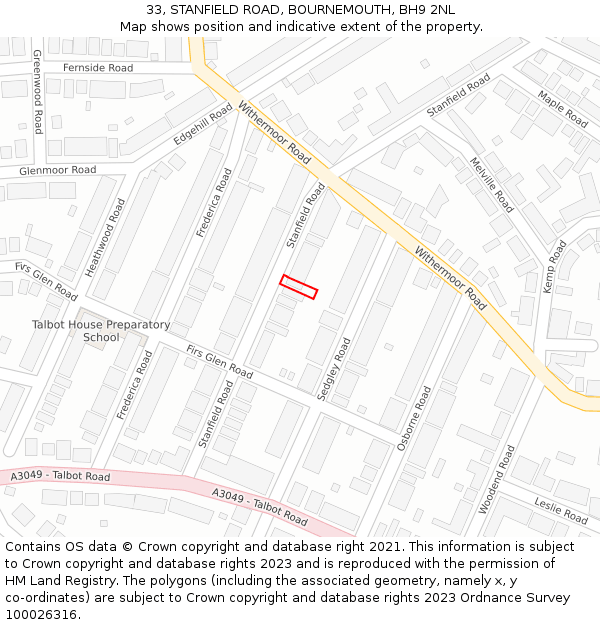 33, STANFIELD ROAD, BOURNEMOUTH, BH9 2NL: Location map and indicative extent of plot