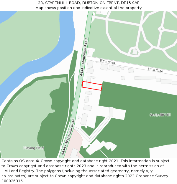33, STAPENHILL ROAD, BURTON-ON-TRENT, DE15 9AE: Location map and indicative extent of plot