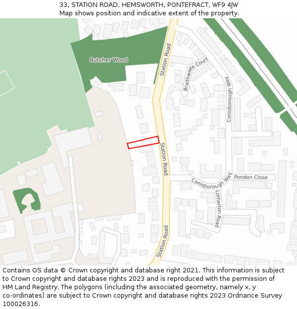 33, STATION ROAD, HEMSWORTH, PONTEFRACT, WF9 4JW: Location map and indicative extent of plot