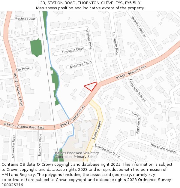 33, STATION ROAD, THORNTON-CLEVELEYS, FY5 5HY: Location map and indicative extent of plot