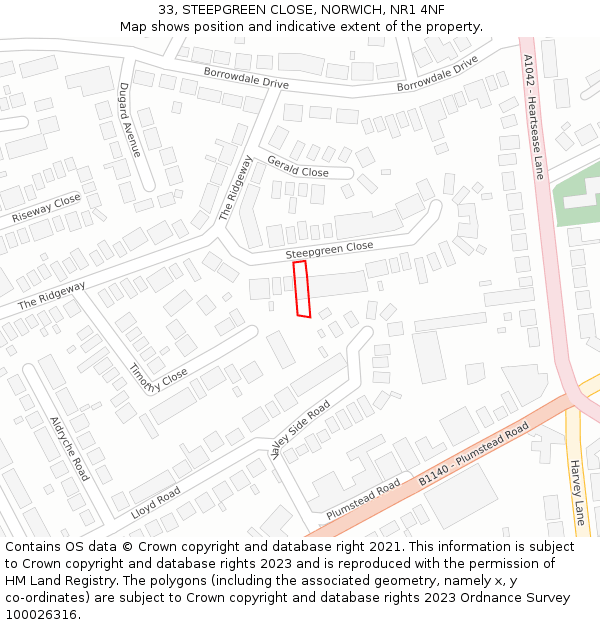 33, STEEPGREEN CLOSE, NORWICH, NR1 4NF: Location map and indicative extent of plot