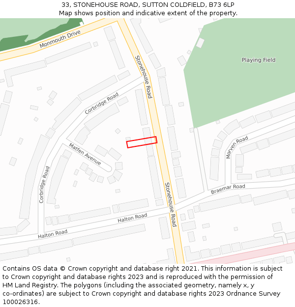 33, STONEHOUSE ROAD, SUTTON COLDFIELD, B73 6LP: Location map and indicative extent of plot