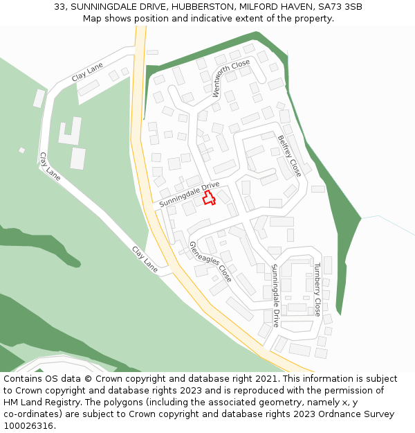 33, SUNNINGDALE DRIVE, HUBBERSTON, MILFORD HAVEN, SA73 3SB: Location map and indicative extent of plot