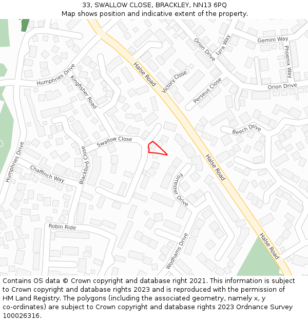33, SWALLOW CLOSE, BRACKLEY, NN13 6PQ: Location map and indicative extent of plot