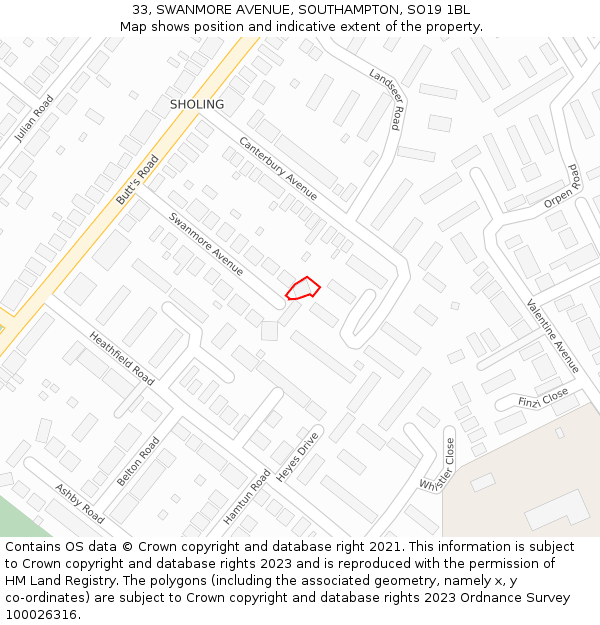 33, SWANMORE AVENUE, SOUTHAMPTON, SO19 1BL: Location map and indicative extent of plot
