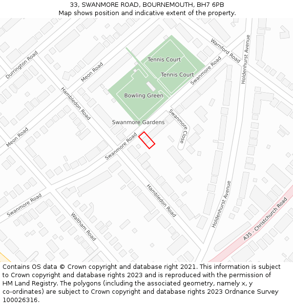 33, SWANMORE ROAD, BOURNEMOUTH, BH7 6PB: Location map and indicative extent of plot