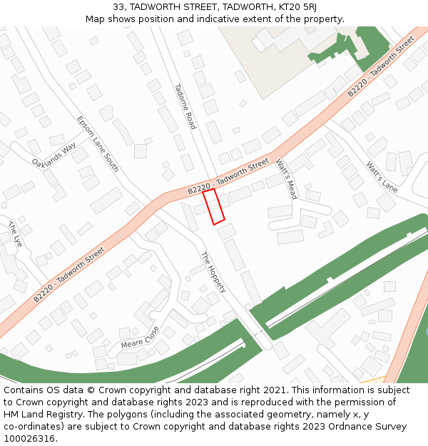 33, TADWORTH STREET, TADWORTH, KT20 5RJ: Location map and indicative extent of plot