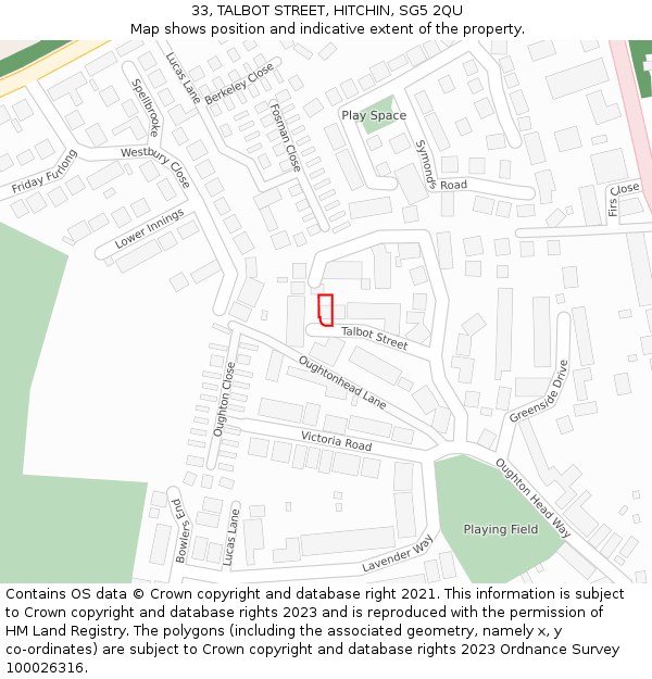33, TALBOT STREET, HITCHIN, SG5 2QU: Location map and indicative extent of plot
