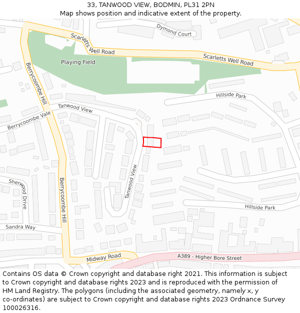 33, TANWOOD VIEW, BODMIN, PL31 2PN: Location map and indicative extent of plot