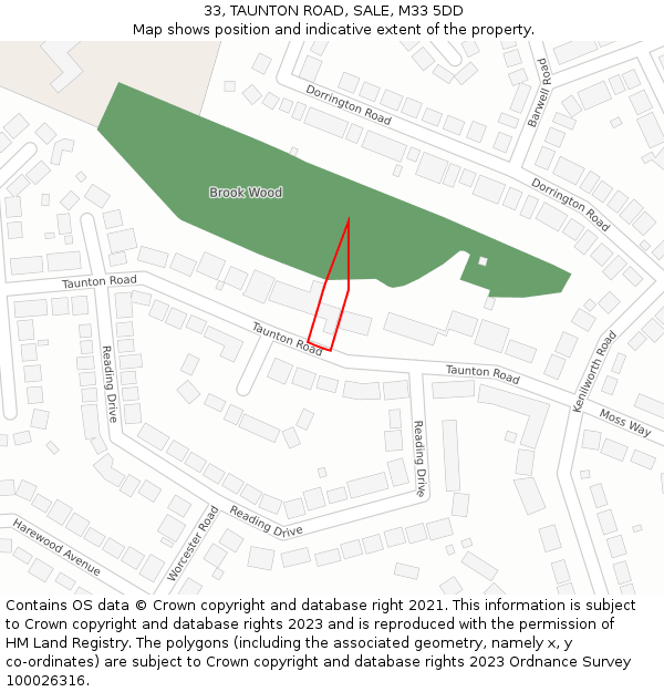 33, TAUNTON ROAD, SALE, M33 5DD: Location map and indicative extent of plot