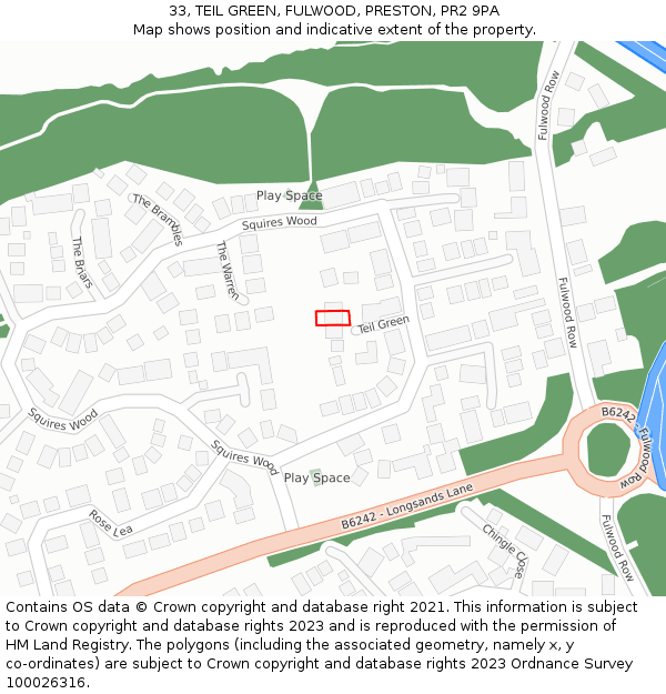 33, TEIL GREEN, FULWOOD, PRESTON, PR2 9PA: Location map and indicative extent of plot