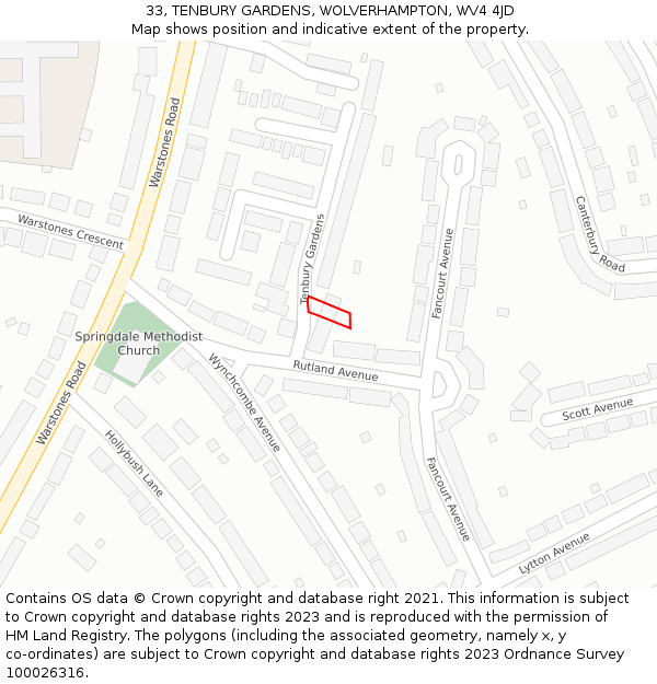 33, TENBURY GARDENS, WOLVERHAMPTON, WV4 4JD: Location map and indicative extent of plot